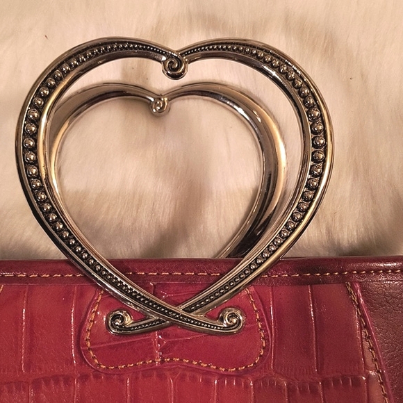 Brighton Vintage Corazon Mini Red Leather Heart Handbag - Heart Silver Handles - Picture 3 of 5